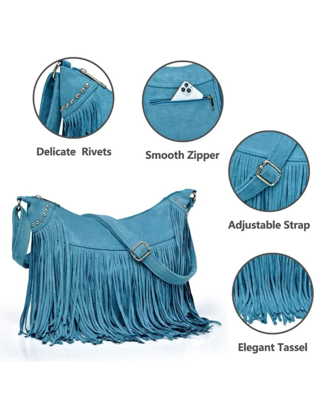 Vintage Suede Fringe Hobo Bag | Hippie Crossbody Purse with Tassels for Women
